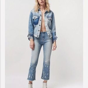 Free People Cropped Bootcut Bleach Raw Hem Jeans Sz 29 Cotton Blend